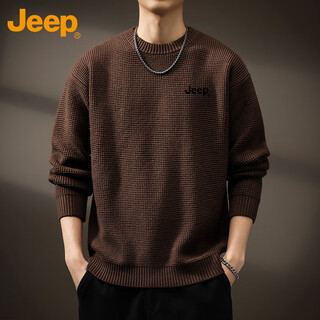 Jeep (jeep) sweater men's autumn and winter loose inner sweater retro warm tops men's coffee color 3xl