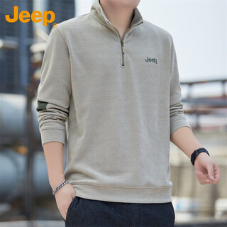 Jeep (jeep) sweatshirt men's autumn and winter stand-up collar zipper loose long-sleeved t-shirt men's casual sportswear men's clothing apricot xl