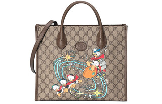 Gucci x disney disney joint model donald duck print large capacity canvas patchwork tote basic package (bag + dust bag)