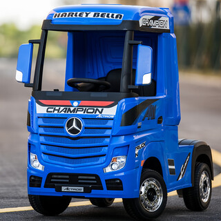 Tianlin benz truck front children's electric car remote control four-wheel large truck truck express trailer trailer toy car blue front + four-wheel drive + leather seat + remote control + self-driving + shock absorber wheels