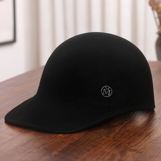 汉卿中夏帽子女秋冬羊毛呢棒球帽英伦复古骑士帽韩版个性百搭鸭舌马术帽潮 黑色 M (56-58cm)