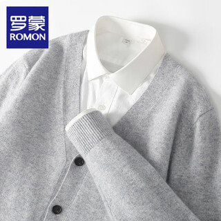 Luo meng spring and autumn new wool cardigan men's v-neck solid color sweater loose casual sweater top large size jacket light gray m