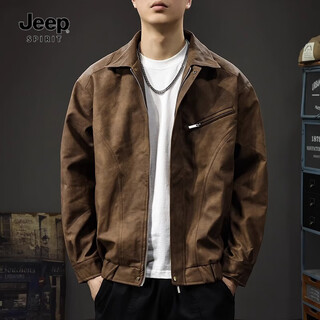 Jeep spirit jacket men's autumn and winter maillard retro leather jacket men's new american casual handsome pilot leather men's coffee color xl suitable weight 145-165jin jin equals 0.5 kg