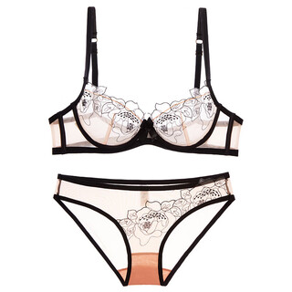 Victoria thin molded cup gathering comfortable soft wire suit women's lace sexy hollow underwear top-up bra black line skin base suit 70a