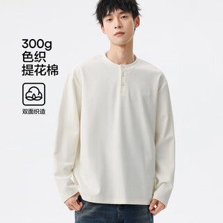 Commoner legend 300g yarn-dyed jacquard cotton henry collar long-sleeved shirt men's loose bottoming shirt outerwear off-white l