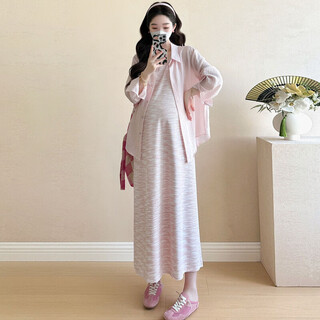 Autumn dress for pregnant women 2025 new sun protection shirt french loose vest suit autumn maternity skirt pink sun protection shirt + pink tank top (regular version) l