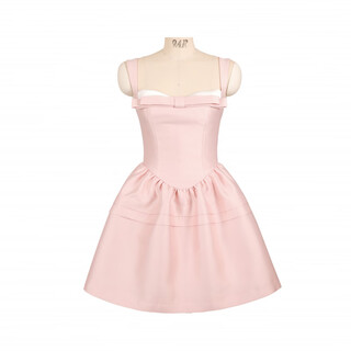 Acjkmummycat laying cat kitten ears bow stitched imitation silk fur princess day dress cherry blossom pink l