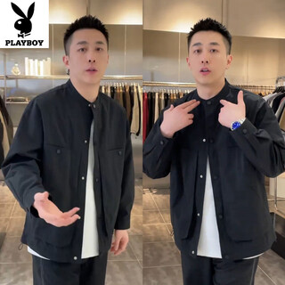 Playboy (playboy) spring and autumn new solid color henley collar shirt men's simple fashion design versatile casual jacket black m 100-120jin jin is equal to 0.5 kg
