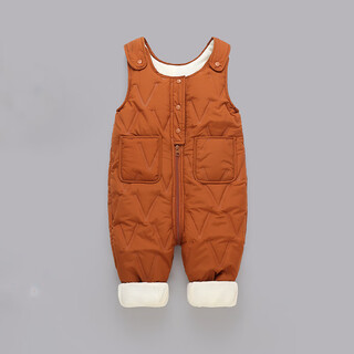Children's cotton pants, winter children's overalls for boys and girls, autumn and winter all-in-one velvet cotton pants for babies, baby, brown, velvet and thickened 100 (recommended for two and a half to three and a half years old)