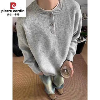 Pierre cardin brand gray american henry collar sweater men's early autumn high-end lazy style bottoming sweater cleanfit light gray henry collar m (recommended 95-115jin jin equals 0.5 kg b