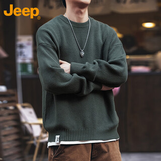 Jeep (jeep) sweater men's winter loose round neck high-quality knitted sweater men's bottoming clothes men's military green xl