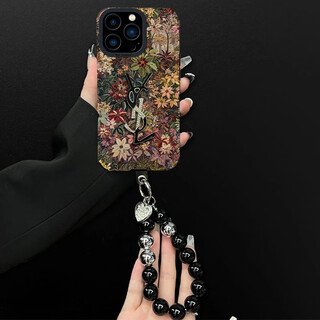 Suitable for apple 15promax, secret of flowers, creative trendy brand internet celebrity anti-fall phone case, pupil eyes all-inclusive lambskin+trendy brand english+black bracelet for apple 15promax