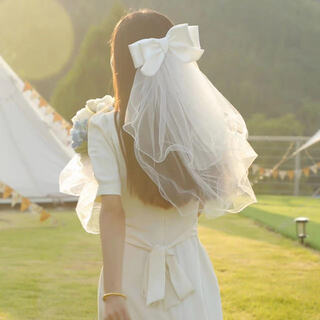 Jingli jingda bailu same style high-end fluffy gauze bridal veil female super fairy certificate registration photo bow bow proposal headdress white veil hairpin style