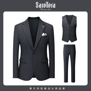 Saint angelo groom suit suit men's formal wedding dress korean version slim business casual black suit 602 dark gray (suit + vest + trousers) l