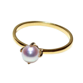 Japan akoya natural seawater pearl ring tiannvcai linzhu small four-claw ring 18k gold perfect round and flawless 3.5-4.0mm no. 12 ring