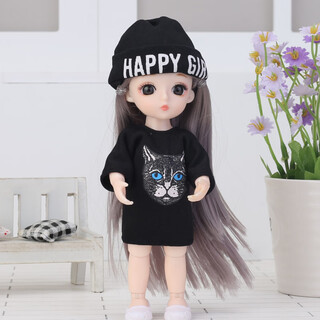 Tailiqi doll 16cm simulation toy girl princess clothes gift set wedding dress children doll riding drone silver clothes + random hair doll (can also be specified)