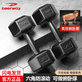 Delhui dumbbell eco-friendly rubberized hexagonal anti-rolling handbell men's student arm muscle training home fitness equipment dip plastic 10kg pair=5kg*2 rubberized hexagonal dumbbell