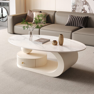 Yijijia small apartment coffee table living room light luxury and high-end sense 2025 new high-end cream style italian simple slate coffee table table off-white + snow mountain white slate table top single table length 100 width 55 height 40