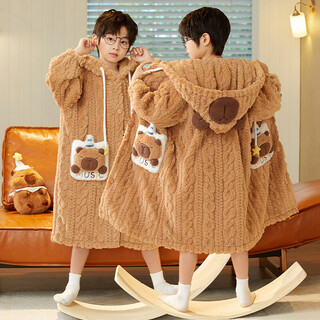 Children's pajamas autumn and winter boys' coral velvet thickened pajamas, medium and large children's boys' hooded winter bathrobes, home clothes edl-6632 capibala 140 size 16, height 135-145 cm (60-70 jin jin is equal to 0.5 kg)
