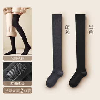 Zhujiu new thick over-the-knee socks women's autumn and winter warm anti-slip knee pads with boots dark gray + black m
