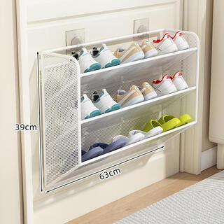 Lin's boy shoe rack storage rack household door behind wall-mounted storage artifact wall multi-layer small shoe rack shoe cabinet no punching elegant white_large three layers no specifications