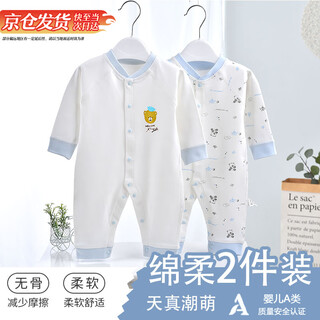 Xinnan baby clothes newborn products 0-6 months spring and autumn clothing category a pure cotton crawling clothes one-piece baby light blue cotton 2-piece package four seasons 73cm