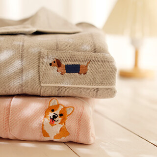 First look for autumn and winter couples pure cotton flannel long-sleeved trousers pajamas simple cartoon embroidery women's casual large size home clothes light pink women's l