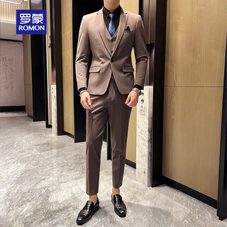 Romon suit suit men's three-piece high-end tailoring business slim professional formal wedding dress jacket ka l