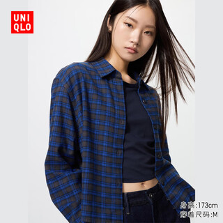 Uniqlo women's flannel box shirt/platform american retro 479086 65 royal blue l/160/88a