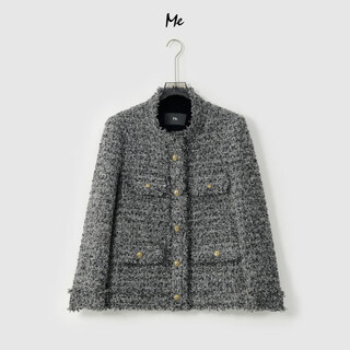 Me home yang silver mountain spring sheep wool tweed tweed fashionable versatile little fragrance jacket black flower gray one size 38(100-120)