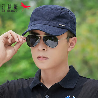 Red dragonfly hat men's summer sun protection flat top hat dad middle-aged and elderly casual sunshade sun hat peaked hat navy one size hat circumference (56-60cm)