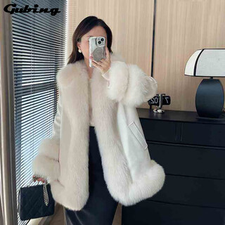 Gu bingdong haining imitation fur women's new imitation fox fur coat women's mid-length fashionable imitation leather jacket looks slim and youthful beige s