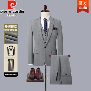 Pierre cardin striped casual suit men's spring business formal wear groom wedding dress high-end suit suit men light gray suit + pants 5xl
