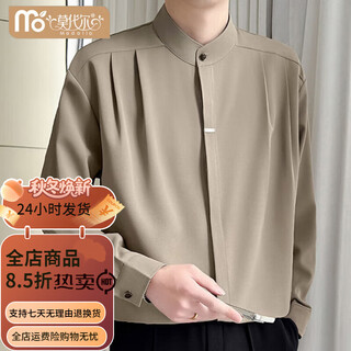 Modal long-sleeved shirt for men 2025 new autumn high-end handsome hairstylist men's tops henry collar casual shirt khaki 3xl recommended 175-195jin jin is equal to 0.5 kg