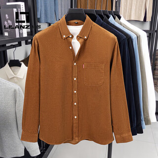 Lilanz official corduroy long-sleeved shirt men's spring and autumn new casual loose men's shirt jacket flagship official khaki l