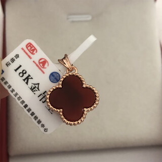 Xingu 18k rose gold four-leaf clover necklace pendant gold agate au750 non-fading single pendant non-fading 18k rose gold + red agate pendant