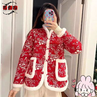 Weiyi sets winter floral cotton-padded coat northeastern large-flowered jacket chinese style tang suit floral large cotton-padded jacket 2025 retro small flowered jacket internet celebrity red plus velvet 2xl recommended 105-120jin jin equals 0.5 kg