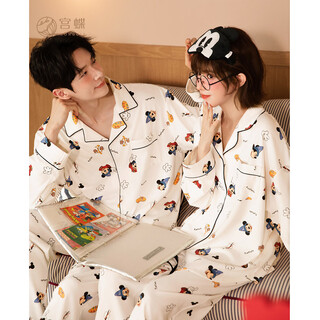 Gong die light and soft disney mickey spring and autumn couple pajamas women's long sleeve cartoon home clothing set men's