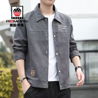 Aemape men's jacket spring and autumn 2025 new lapel jacket slim fashion brand casual men's workwear suede clothes 2806 gray xl recommended 120-140jin jin equals 0.5 kg