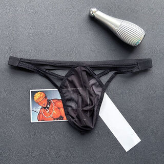 Slutty men's underwear transparent mesh hollow thong t-pants u convex breathable underwear elastic low-waist underwear a pair of black 100160jin jin equal to 0.5kg inner wear