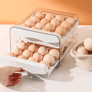 Ye yu refrigerator egg storage box drawer-type fresh-keeping household organization artifact moonlight white double-layer pet material - can hold 32 pieces of eggs