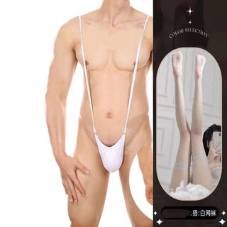 Men's suspender-style t-pants with u convex bag design, one-piece gay suspenders, sexy thong, adjustable underwear for men, white fishnet stockings, one size fits all