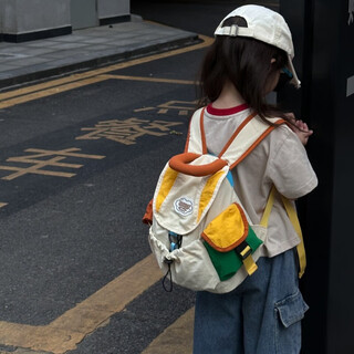 Lugeli parent-child backpack japanese and korean simple contrasting color casual backpack boys and girls travel hiking backpack children back to school school bag parent-child mountaineering bag small size