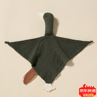 Jingmengyuan crumpled cloth soothing napkin baby can chew the doll sleep baby to sleep pure cotton gauze little swan hand puppet brown green (goose) 1 pack
