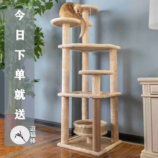 OYKTN四季藤席不占地大型猫窝猫树一体猫玩具球猫爬架子猫抓柱猫咪用品 三层米色-四季款-绿芝麻