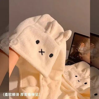Vinoa 2025 new cute rabbit dry hair hat women's thickened super water-absorbent quick-drying hair towel coral velvet shower cap miffy rabbit dry hair hat 1 pack