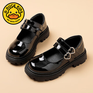 G.duck girls' leather shoes 2025 spring and autumn new children's performance shoes black dance shoes princess shoes girls' shoes medium and large children bright black 28