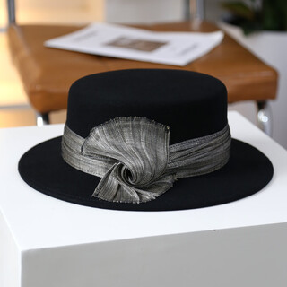 Jolisac autumn print new for autumn and winter elegant gold straw ginkgo knot wool flat top felt hat french retro fashion hat black adjustable