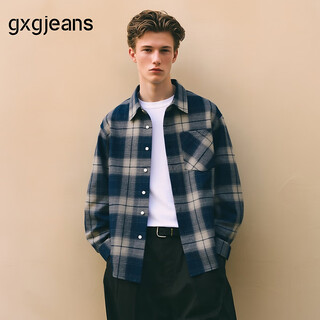 Gxg.jeans men's clothing* blue plaid simple commuting loose long-sleeved shirt top for men 25th autumn new arrival blue plaid l (175)