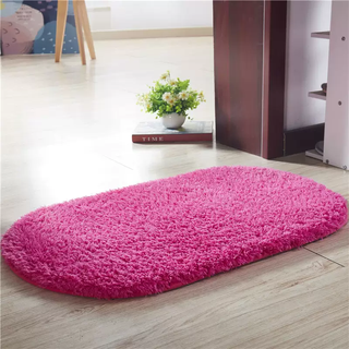 Yusenyi foot mats, door mats, plush home floor mats, home bathroom water-absorbent kitchen bathroom bedroom carpet anti-slip red oval 80x100 cm sherpa
